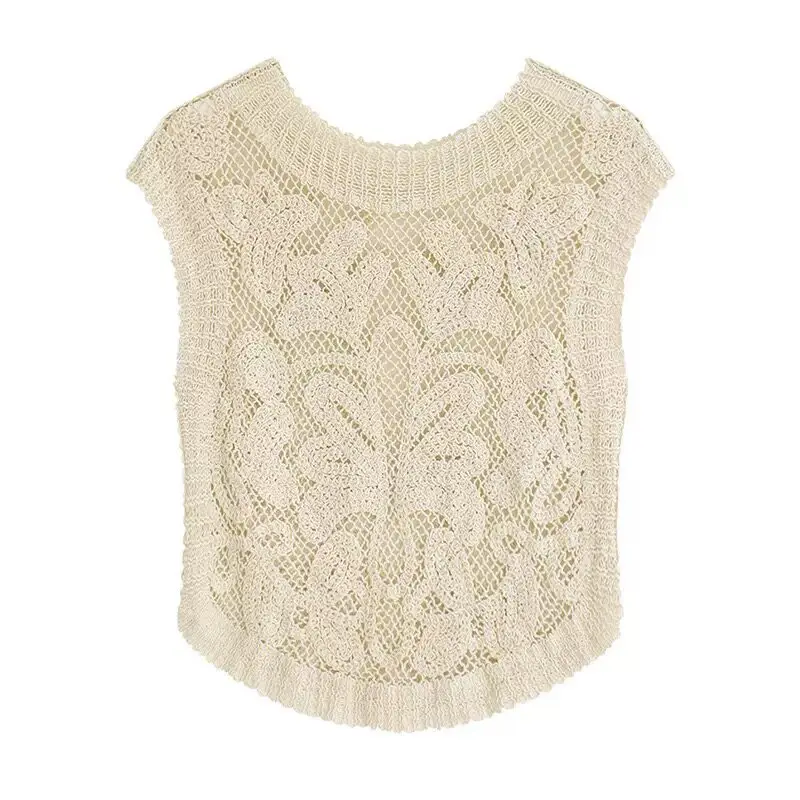 Crochet Vest Top Sheer Floral Embroidered Lace Tank Sleeveless Blouse Openwork Mesh Top Retro Boho Summer Beach Vacation Outfit
