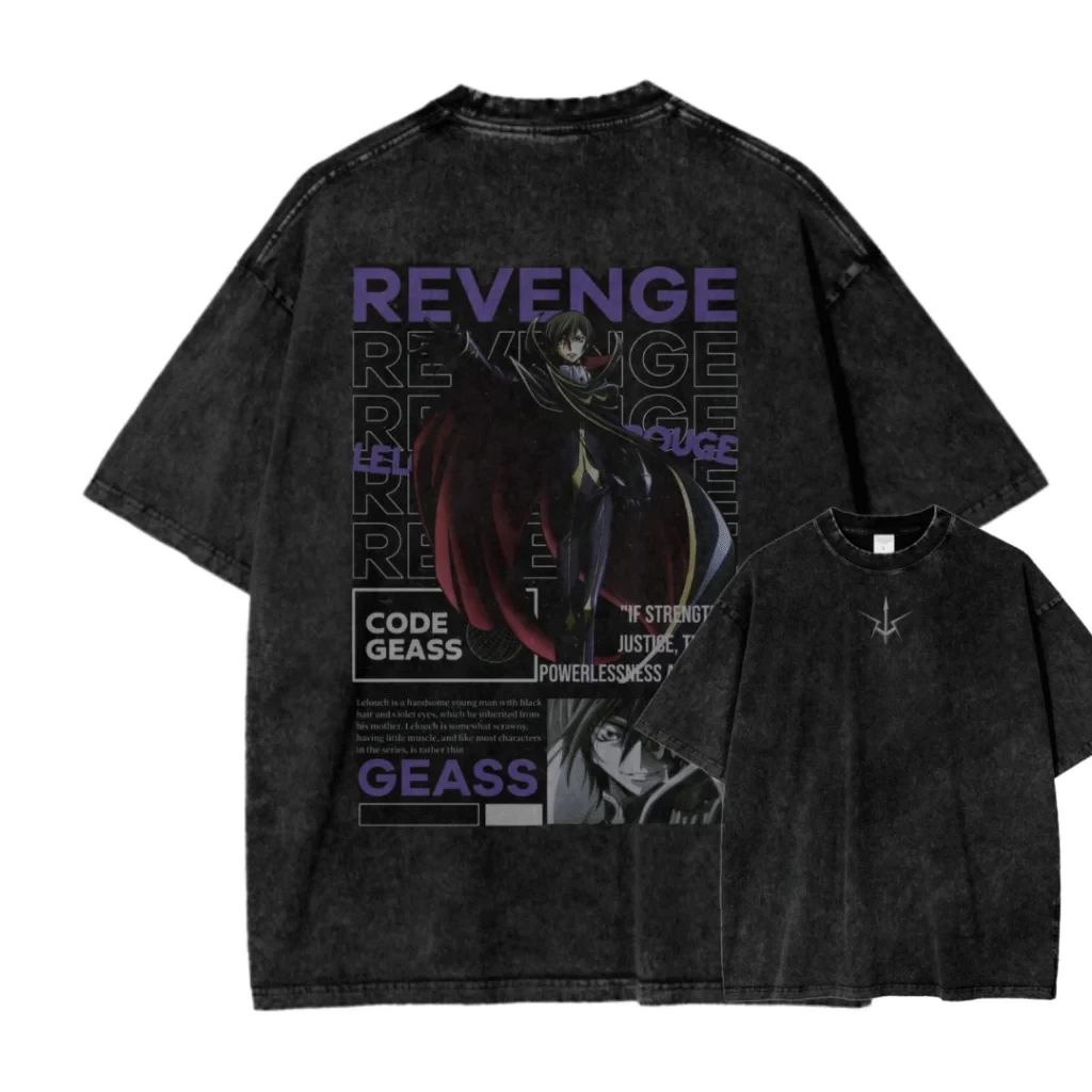 2026 New ACID WASH TEE Code Geass Anime Printed T-shirt Men's and Women's Washed T-shirt High Quality Vintage Cotton T-shirt Top