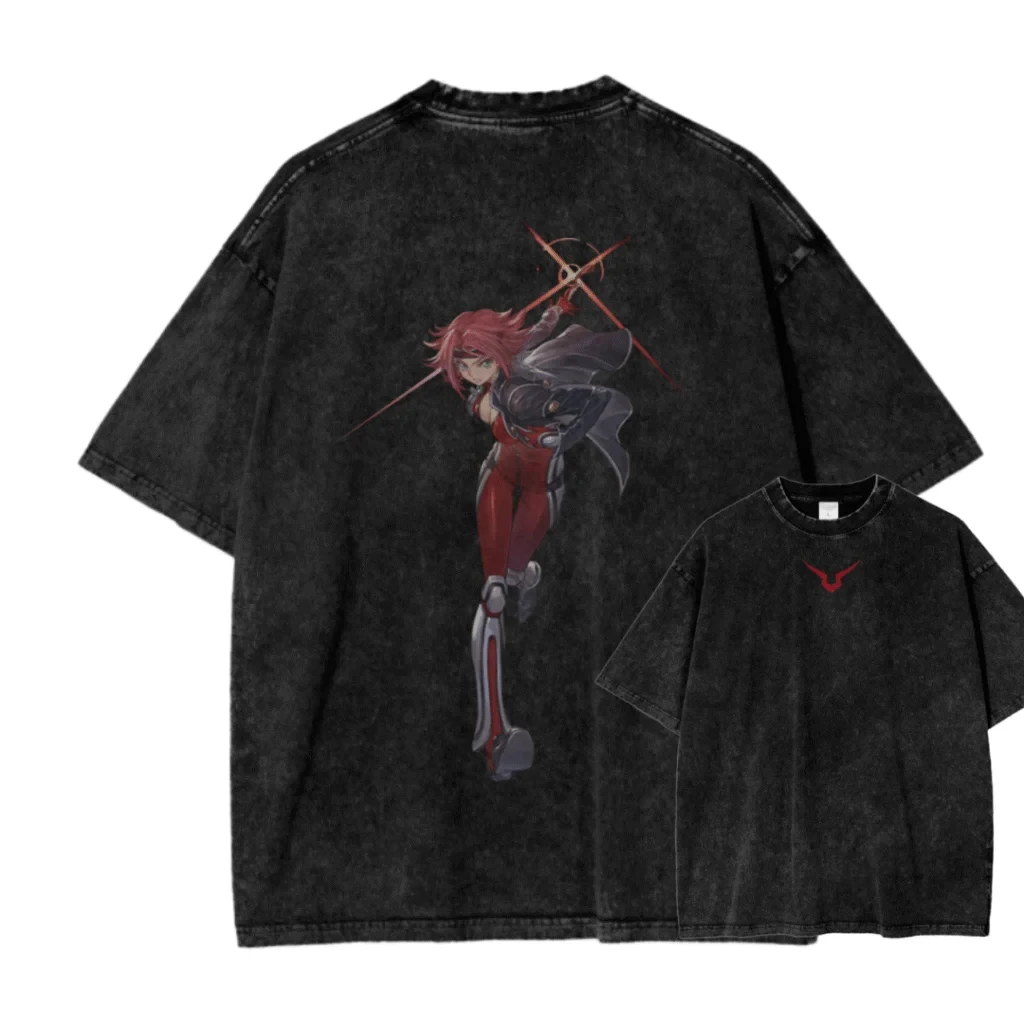 2026 New ACID WASH TEE Code Geass Anime Printed T-shirt Men's and Women's Washed T-shirt High Quality Vintage Cotton T-shirt Top