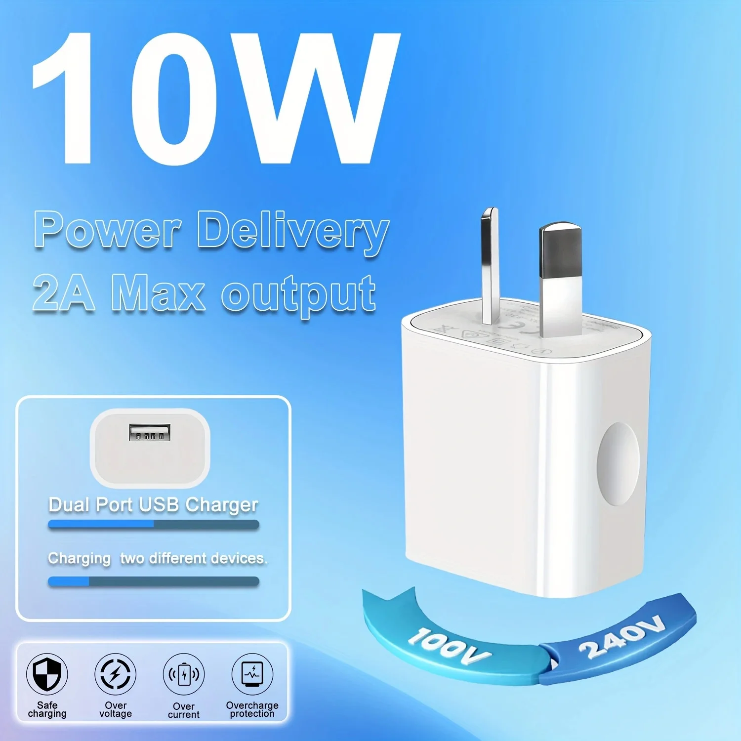 10pcs 2A USB Power Adapter, USB Charger Plug, USB Wall Plug 5V Charger, Aus USB Plug 5V/2.1A Adapter SAA Certifier For Mobile
