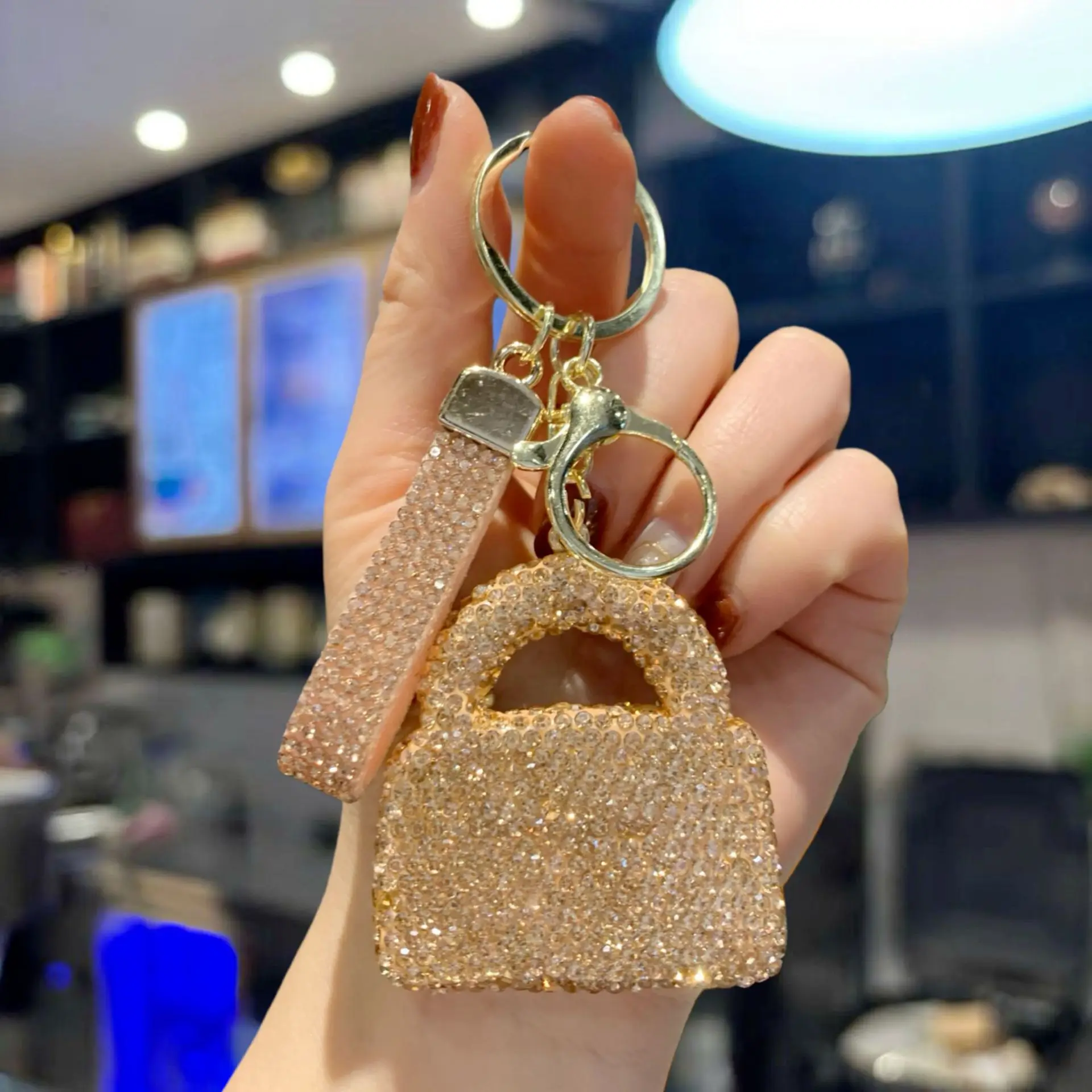 Rhinestone Clay Mini Handbag Keychain, Full Crystal Luxury Car Key Ring, Sparkly Bag Charm