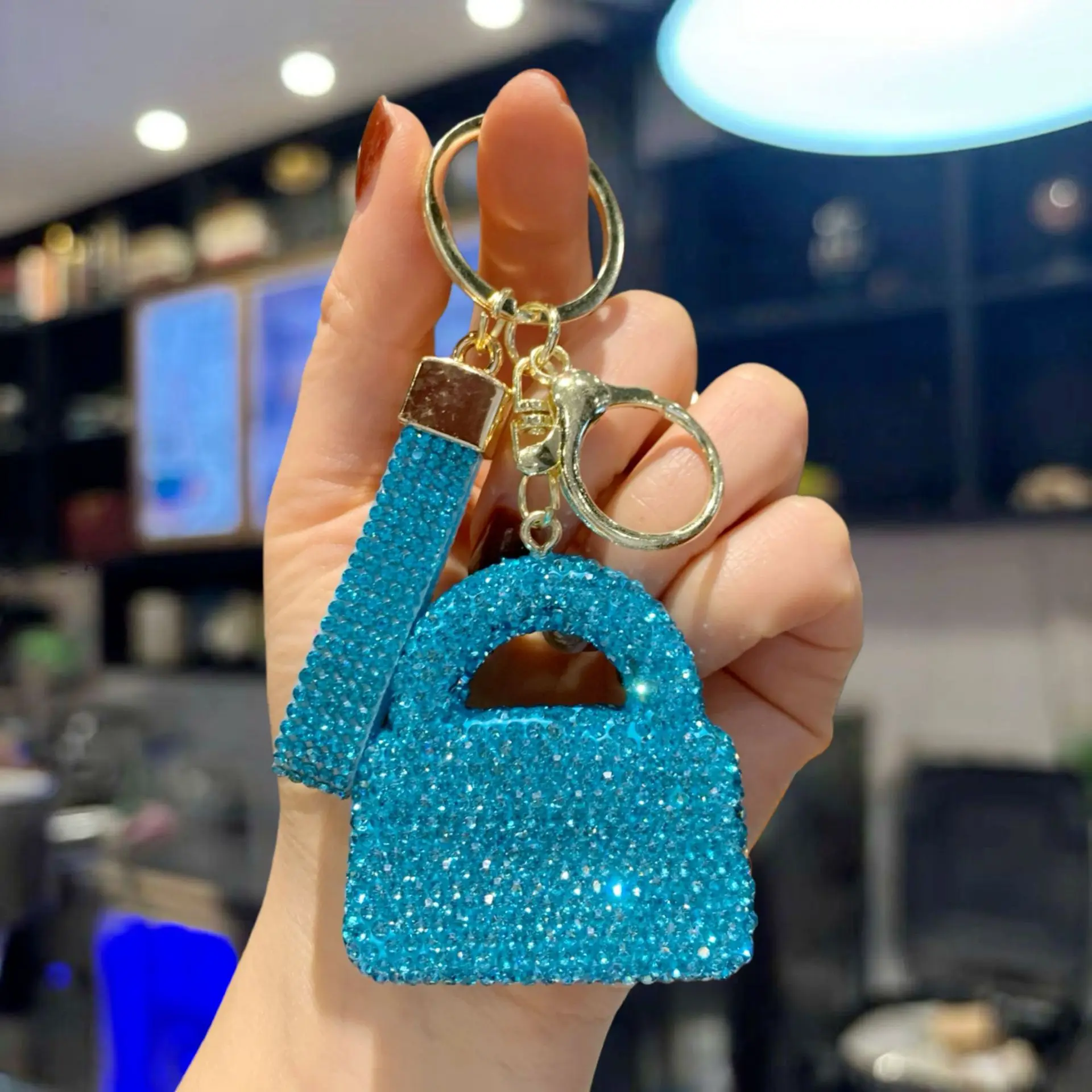 Rhinestone Clay Mini Handbag Keychain, Full Crystal Luxury Car Key Ring, Sparkly Bag Charm