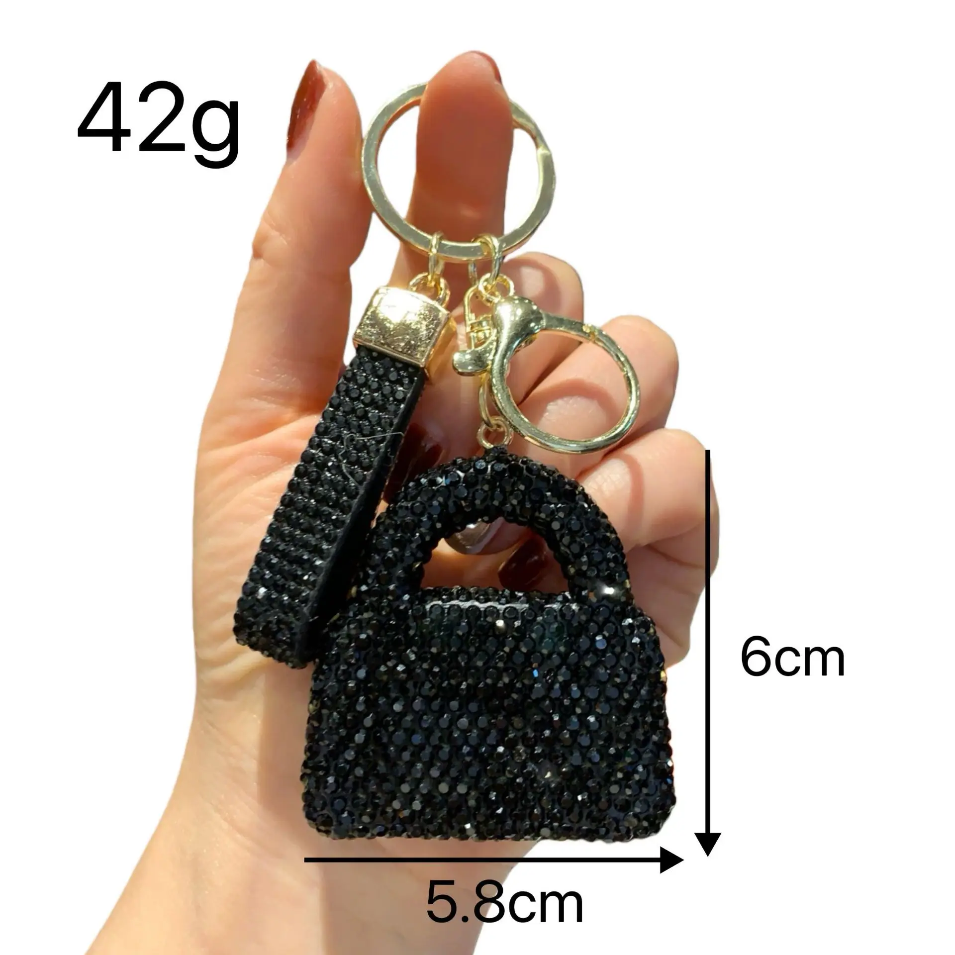Rhinestone Clay Mini Handbag Keychain, Full Crystal Luxury Car Key Ring, Sparkly Bag Charm