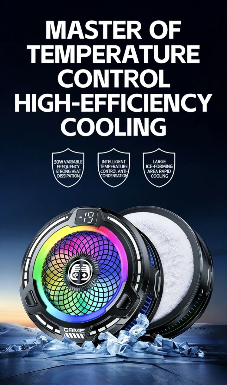 FS18 Mobile Phone Cooler 30W AI Smart Temperature Control TEC Semiconductor Cooling Fan Radiator with RGB Light for IOS Android