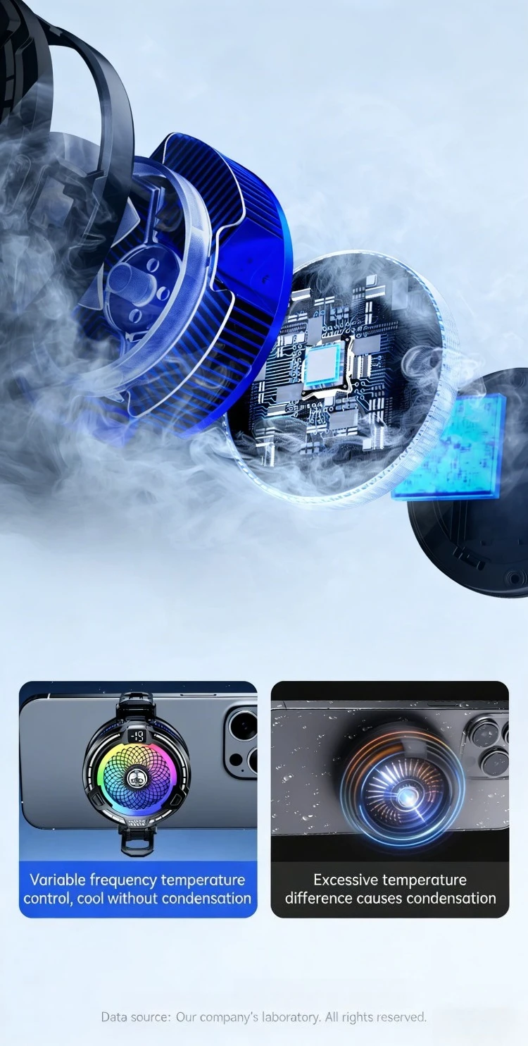 FS18 Mobile Phone Cooler 30W AI Smart Temperature Control TEC Semiconductor Cooling Fan Radiator with RGB Light for IOS Android