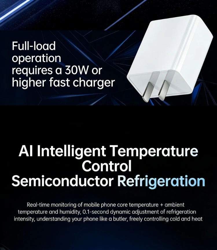 FS18 Mobile Phone Cooler 30W AI Smart Temperature Control TEC Semiconductor Cooling Fan Radiator with RGB Light for IOS Android