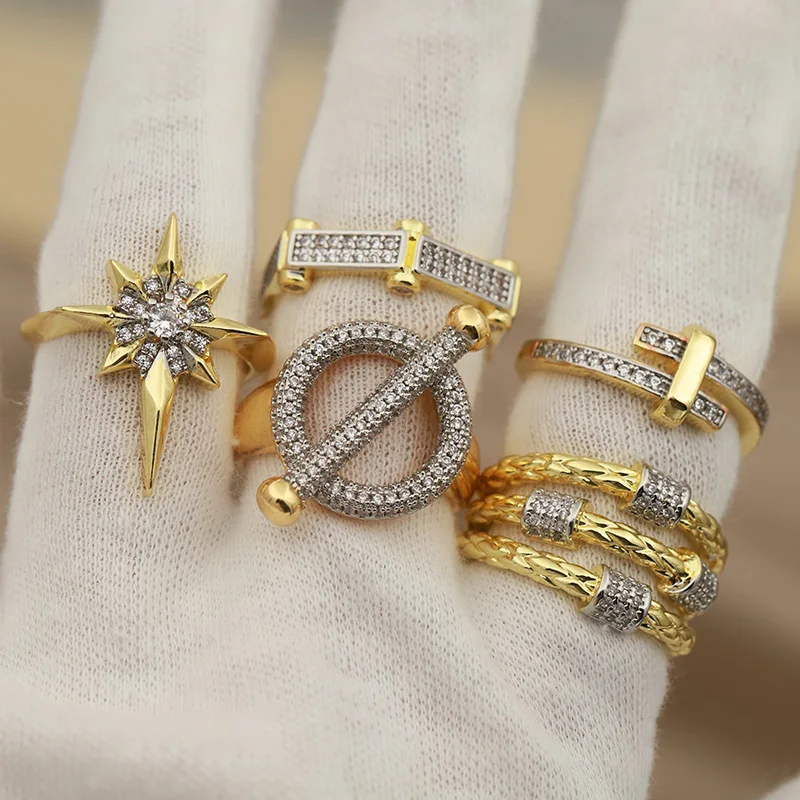 New Fashion Brand Jewelry Crystal Star Open Rings Elegant Geometric Crystal Bamboo Rings for Women Gift Accessories Sexy