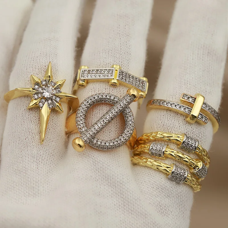 New Fashion Brand Jewelry Crystal Star Open Rings Elegant Geometric Crystal Bamboo Rings for Women Gift Accessories Sexy
