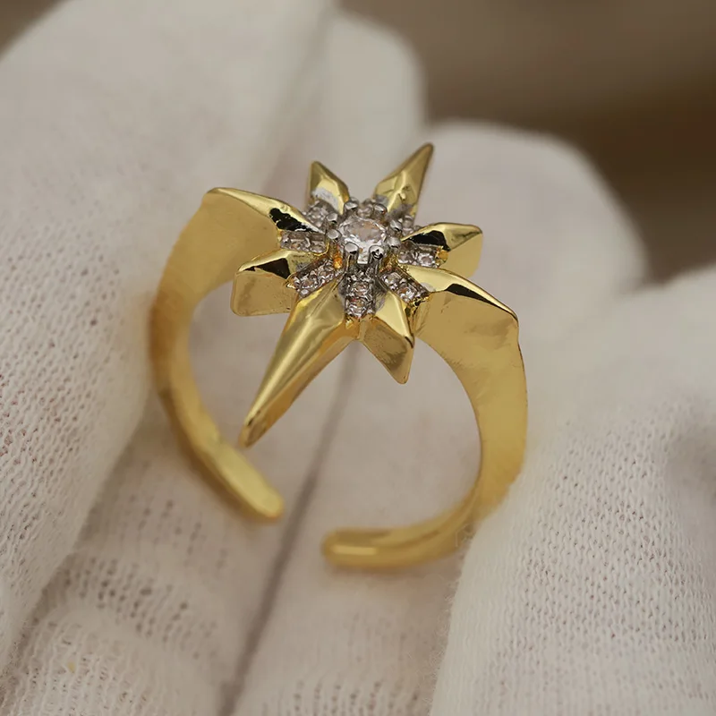 New Fashion Brand Jewelry Crystal Star Open Rings Elegant Geometric Crystal Bamboo Rings for Women Gift Accessories Sexy