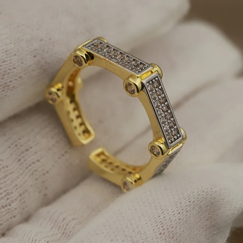New Fashion Brand Jewelry Crystal Star Open Rings Elegant Geometric Crystal Bamboo Rings for Women Gift Accessories Sexy