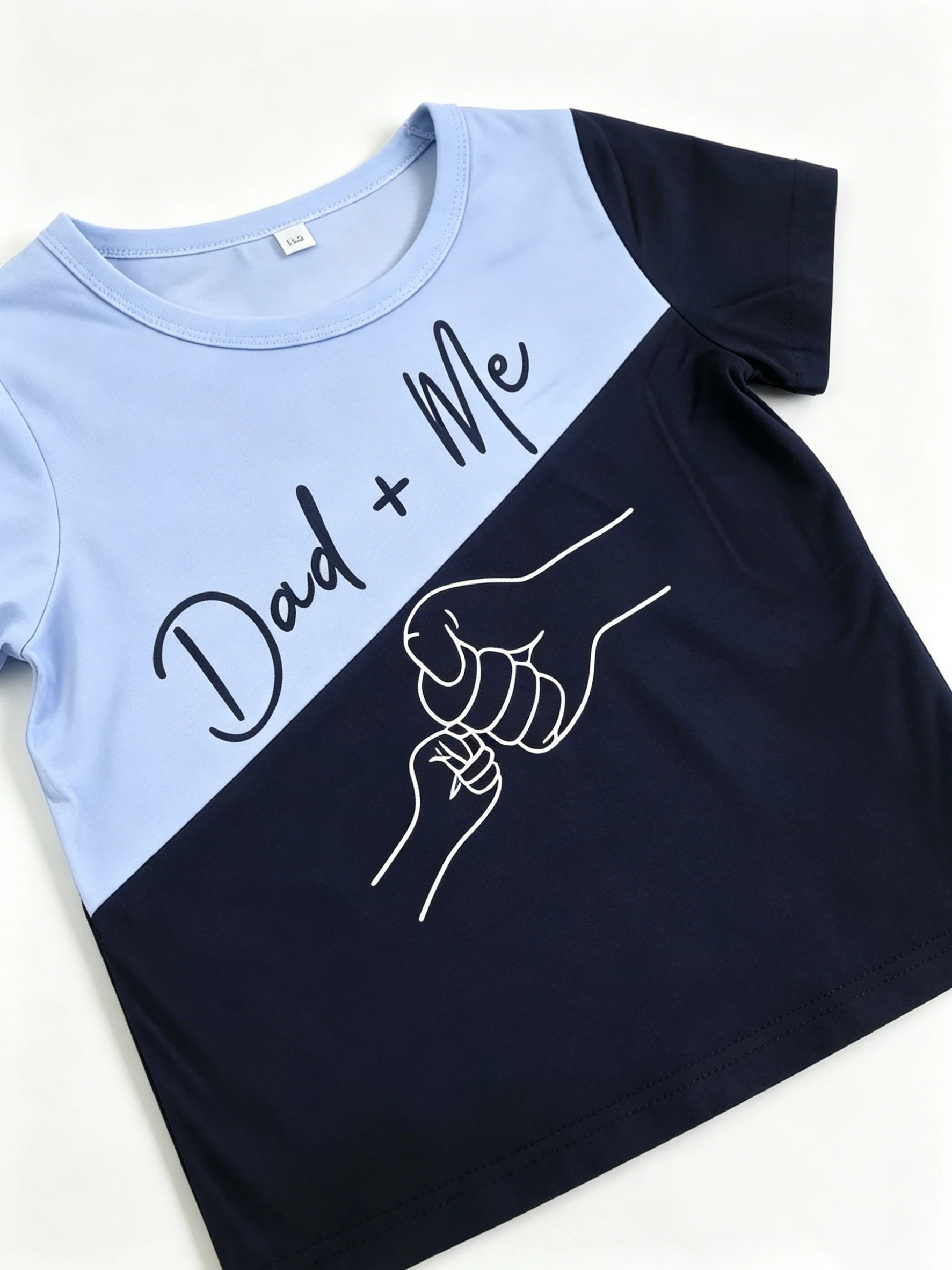 Color Block Dad Me Hand In Hand Print Short Sleeve Shorts Set Boys Casual Style New Arrival