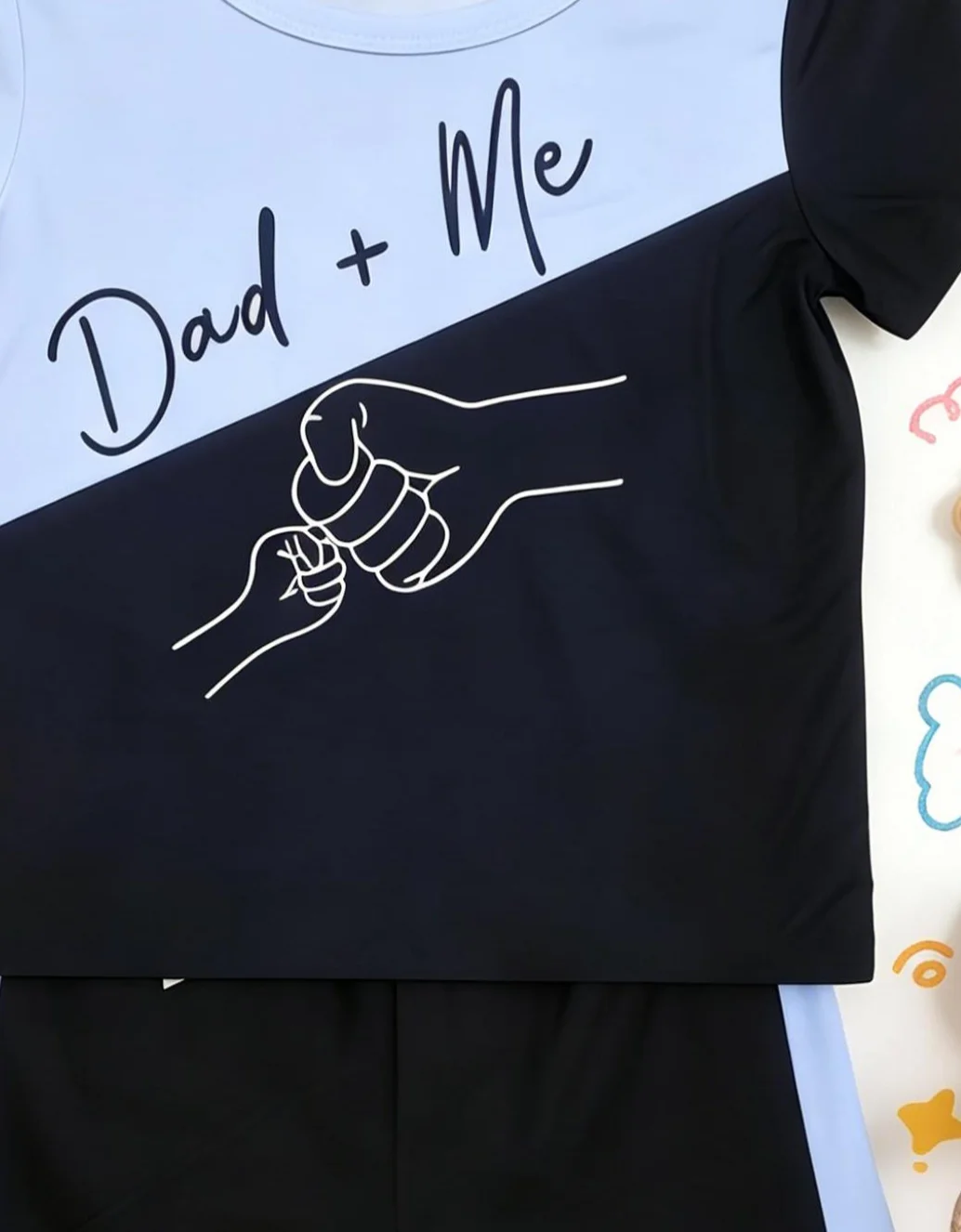 Color Block Dad Me Hand In Hand Print Short Sleeve Shorts Set Boys Casual Style New Arrival