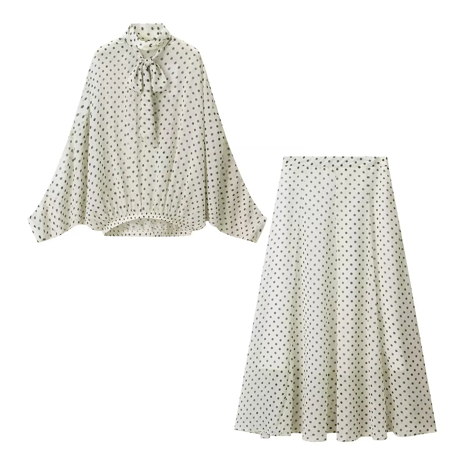 CharmChant Women's Polka Dot Sheer Chiffon Oversized Shirt & Maxi Skirt 2 Piece Set Spring 2026 Retro Elegant Chic Party Outfits