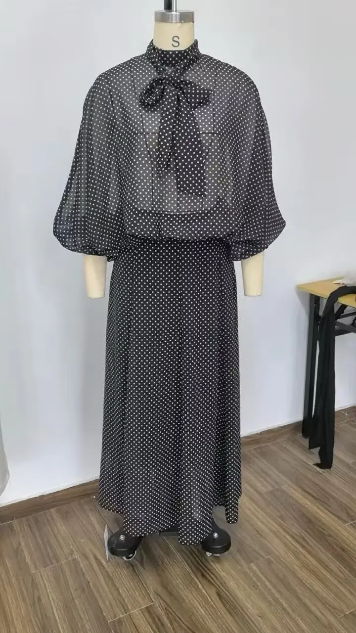 CharmChant Women's Polka Dot Sheer Chiffon Oversized Shirt & Maxi Skirt 2 Piece Set Spring 2026 Retro Elegant Chic Party Outfits