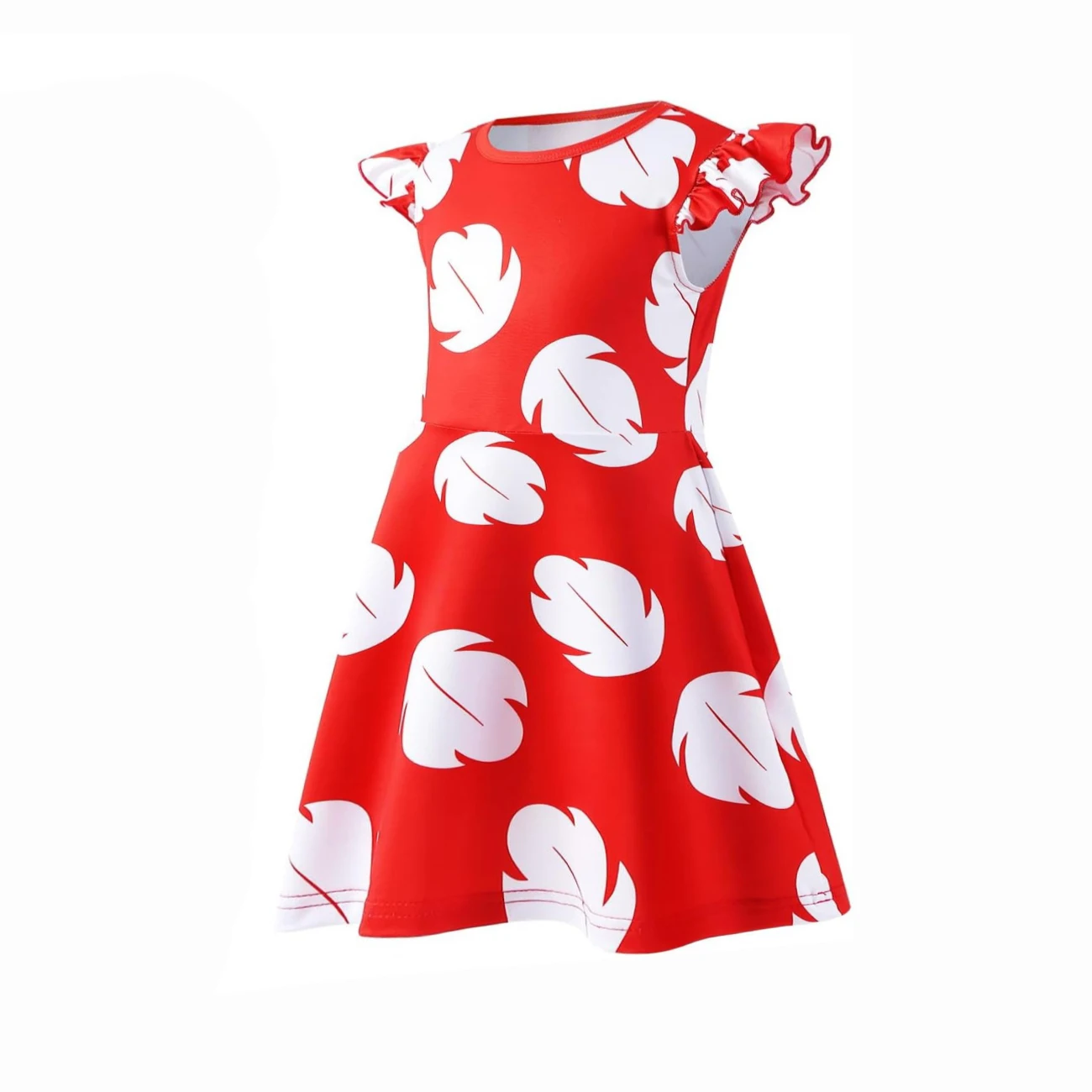 Hawaiian Girl Red Frock with White Feather Summer Casual Beach Dress Costume Play Cute Ohana Spirit Role Playing Apparel 2-12Yrs