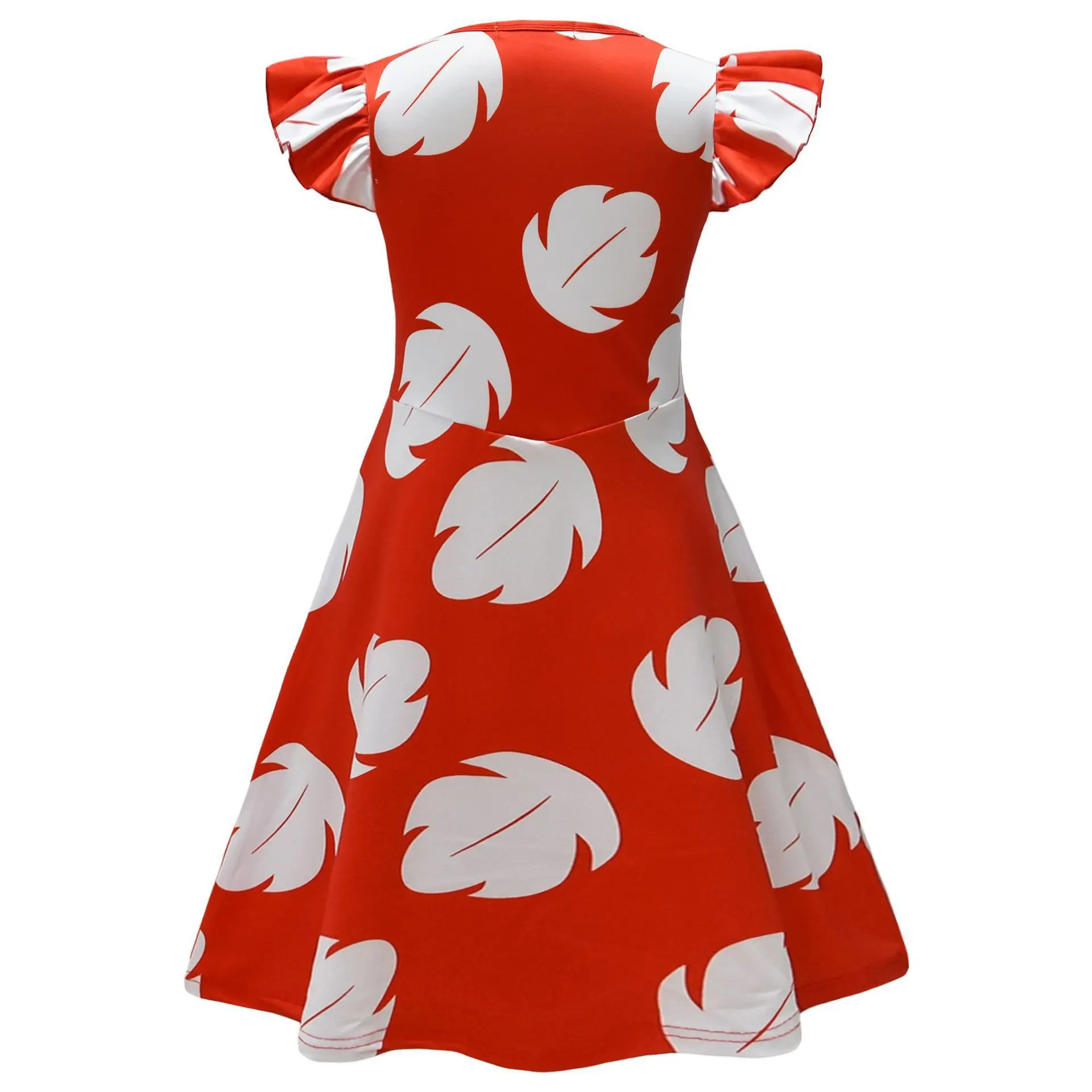 Hawaiian Girl Red Frock with White Feather Summer Casual Beach Dress Costume Play Cute Ohana Spirit Role Playing Apparel 2-12Yrs