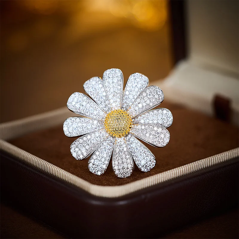 Light luxury zircon daisy sunflower brooch simple and elegant luxury neckline decorative pin summer anti-exposure buckle