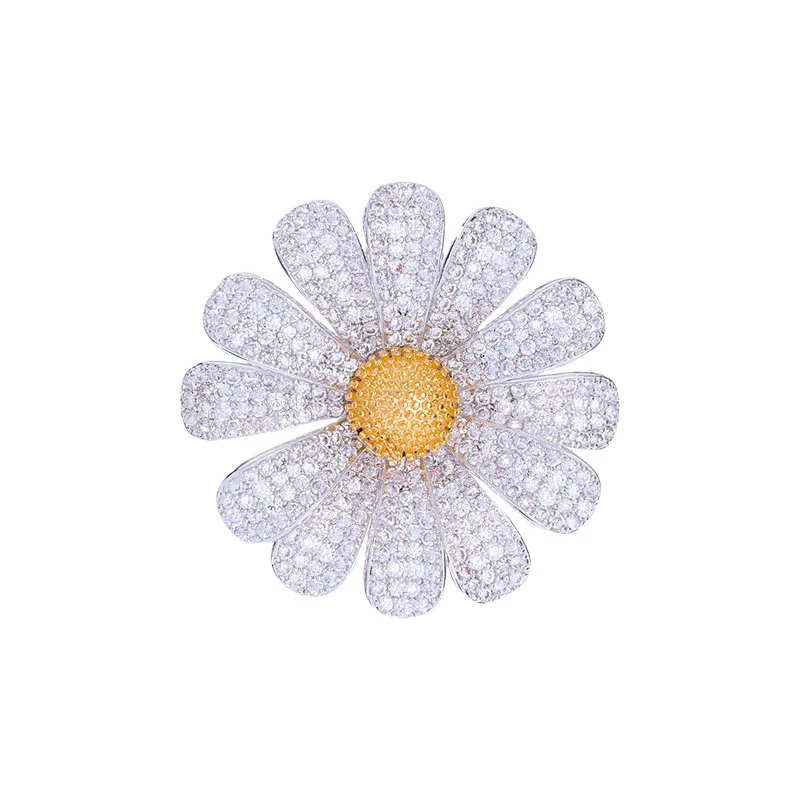 Light luxury zircon daisy sunflower brooch simple and elegant luxury neckline decorative pin summer anti-exposure buckle