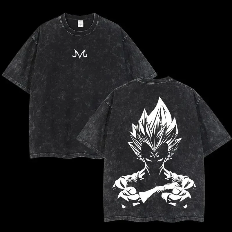 Anime Dragon Ball Cosplay Washed Goku T-Shirt Cotton Large Casual Sports Vegeta Gym T-Shirt Men's Harajuku Tee Clothing