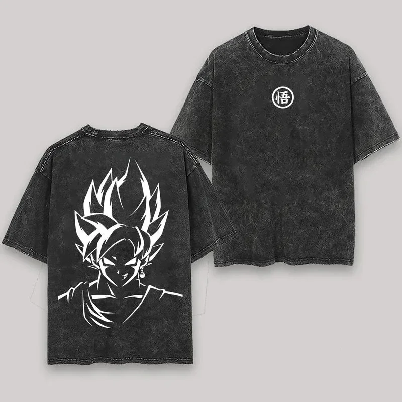 Anime Dragon Ball Cosplay Washed Goku T-Shirt Cotton Large Casual Sports Vegeta Gym T-Shirt Men's Harajuku Tee Clothing