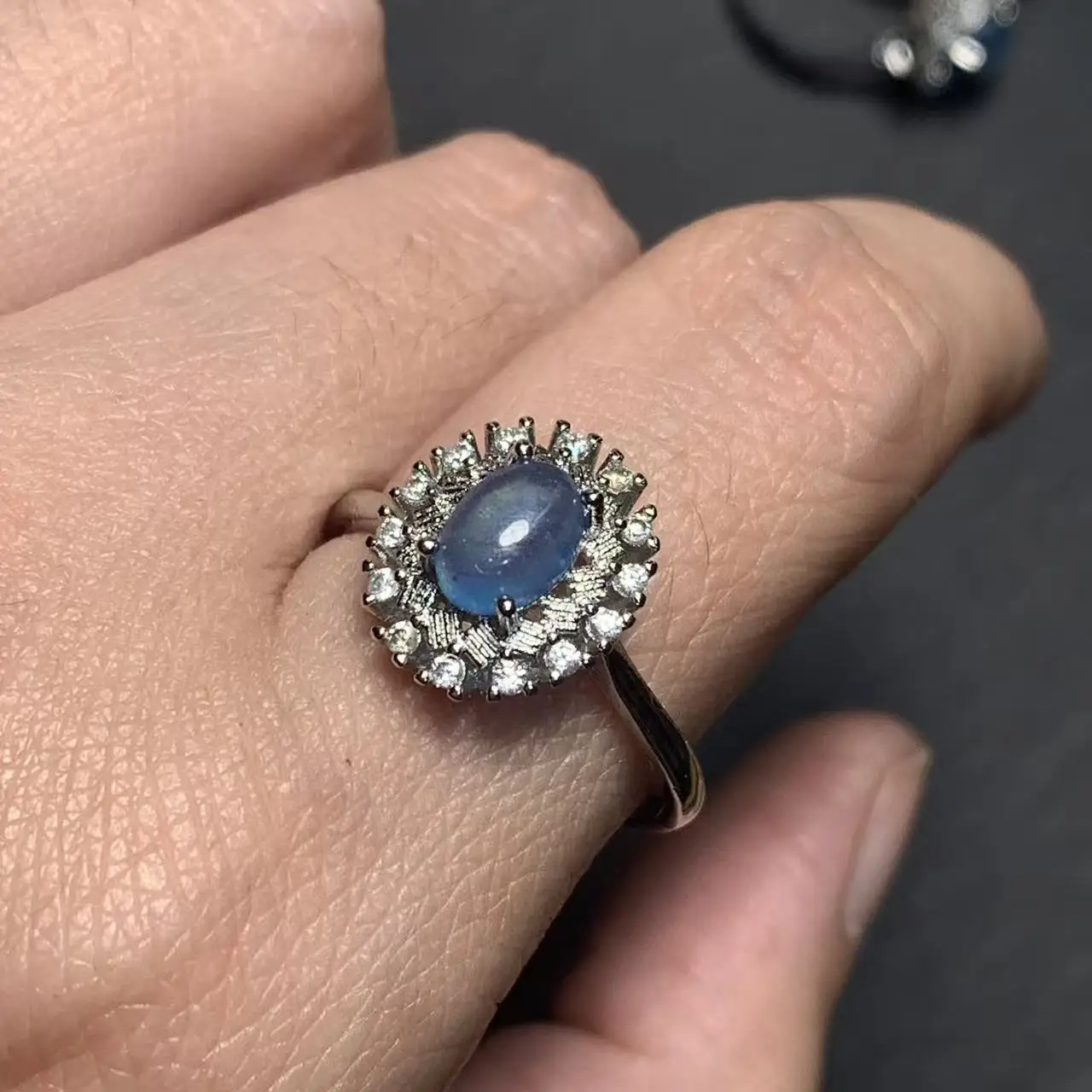 48 Natural Aquamarine Ring  Adjustable Female  Jewelry for Women Gift Wholesale High Quality Vintage Fine