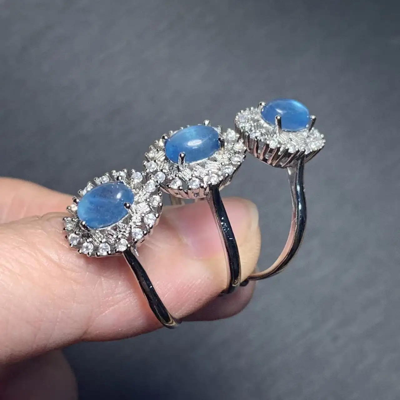 48 Natural Aquamarine Ring  Adjustable Female  Jewelry for Women Gift Wholesale High Quality Vintage Fine