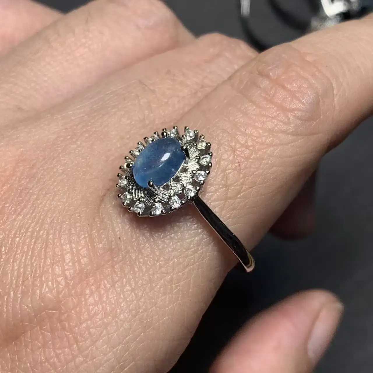 48 Natural Aquamarine Ring  Adjustable Female  Jewelry for Women Gift Wholesale High Quality Vintage Fine
