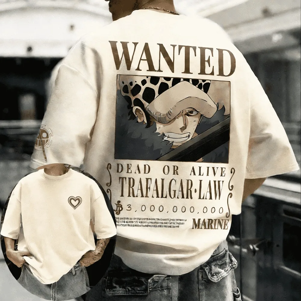 One Piece Unisex Cotton T-shirt ONE PIECE Trafalgar D. Water Law 2026 New Summer Anime Printed Men and Women Short Sleeve