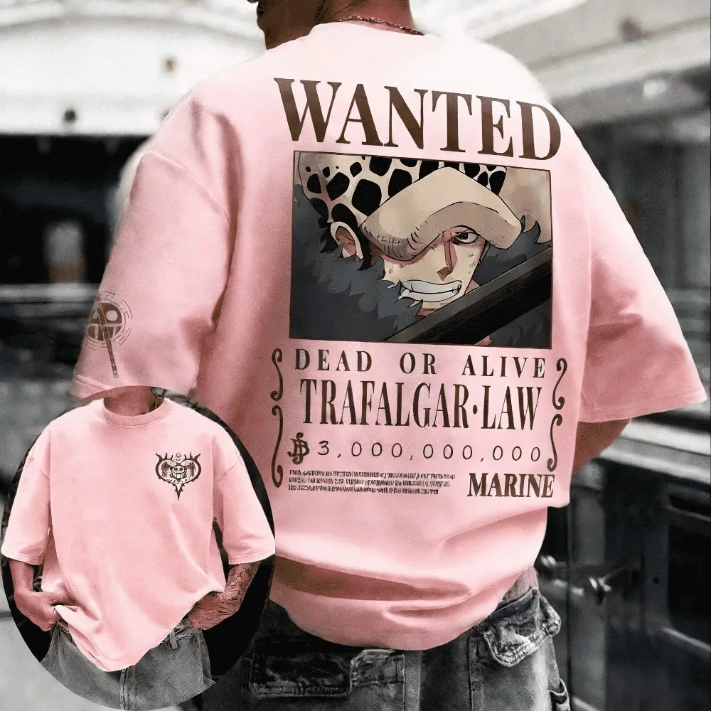 One Piece Unisex Cotton T-shirt ONE PIECE Trafalgar D. Water Law 2026 New Summer Anime Printed Men and Women Short Sleeve