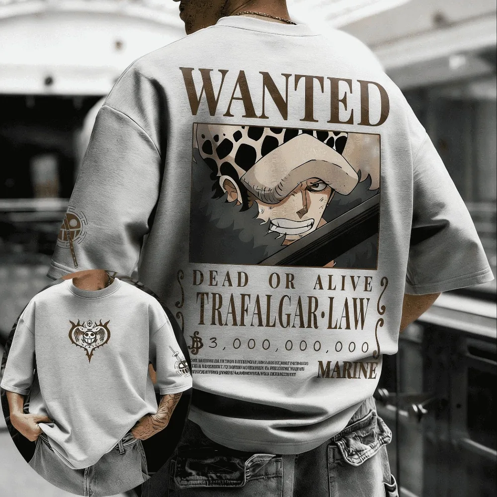 One Piece Unisex Cotton T-shirt ONE PIECE Trafalgar D. Water Law 2026 New Summer Anime Printed Men and Women Short Sleeve