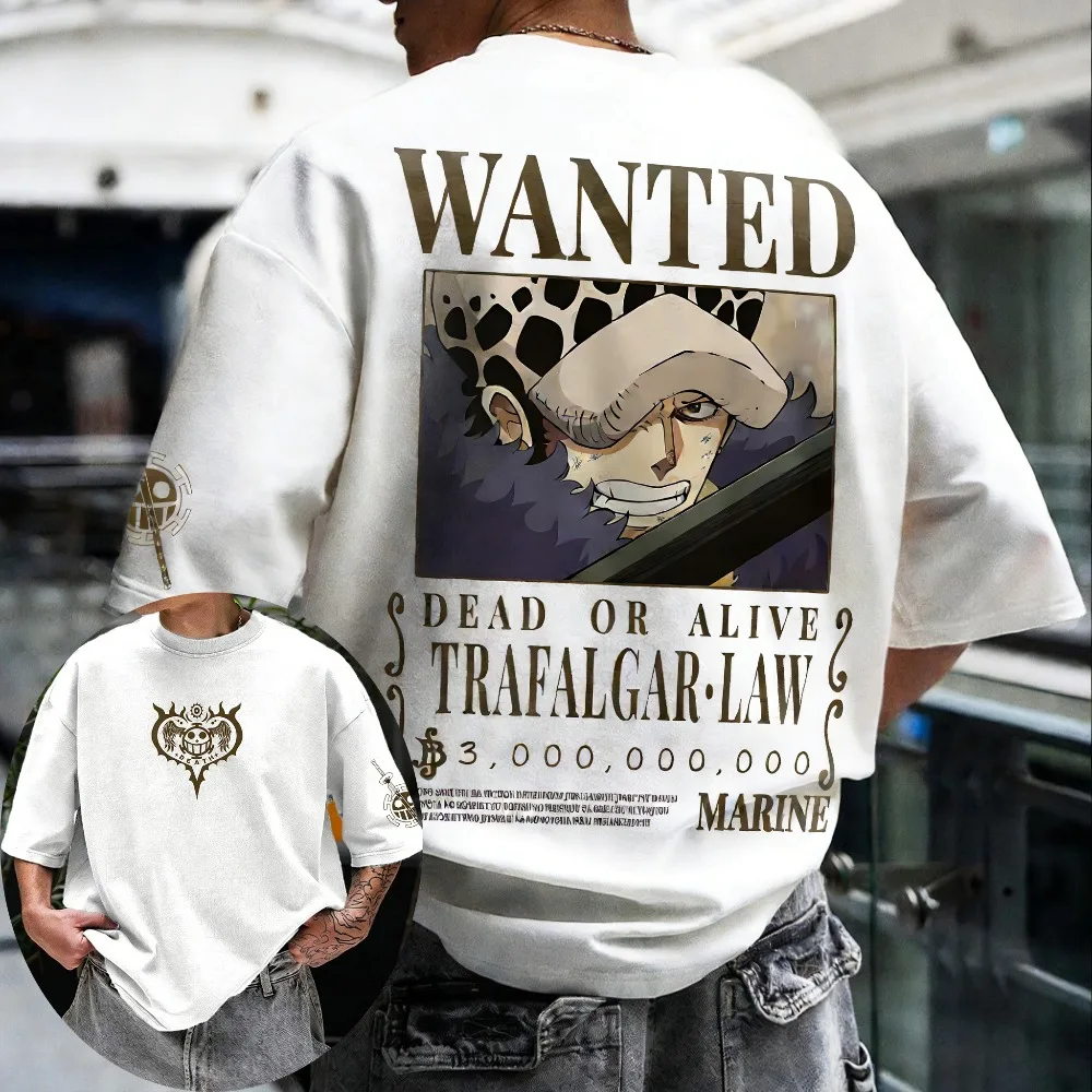 One Piece Unisex Cotton T-shirt ONE PIECE Trafalgar D. Water Law 2026 New Summer Anime Printed Men and Women Short Sleeve