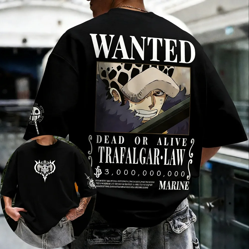 One Piece Unisex Cotton T-shirt ONE PIECE Trafalgar D. Water Law 2026 New Summer Anime Printed Men and Women Short Sleeve