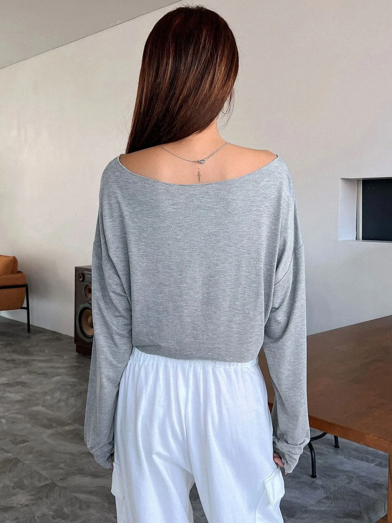 Women Slash Neck Long Sleeve T-shirt Casual Solid Drop Sleeves Off Shoulder Crops Tees Elastic Loose Streetwear Club T-Shirts