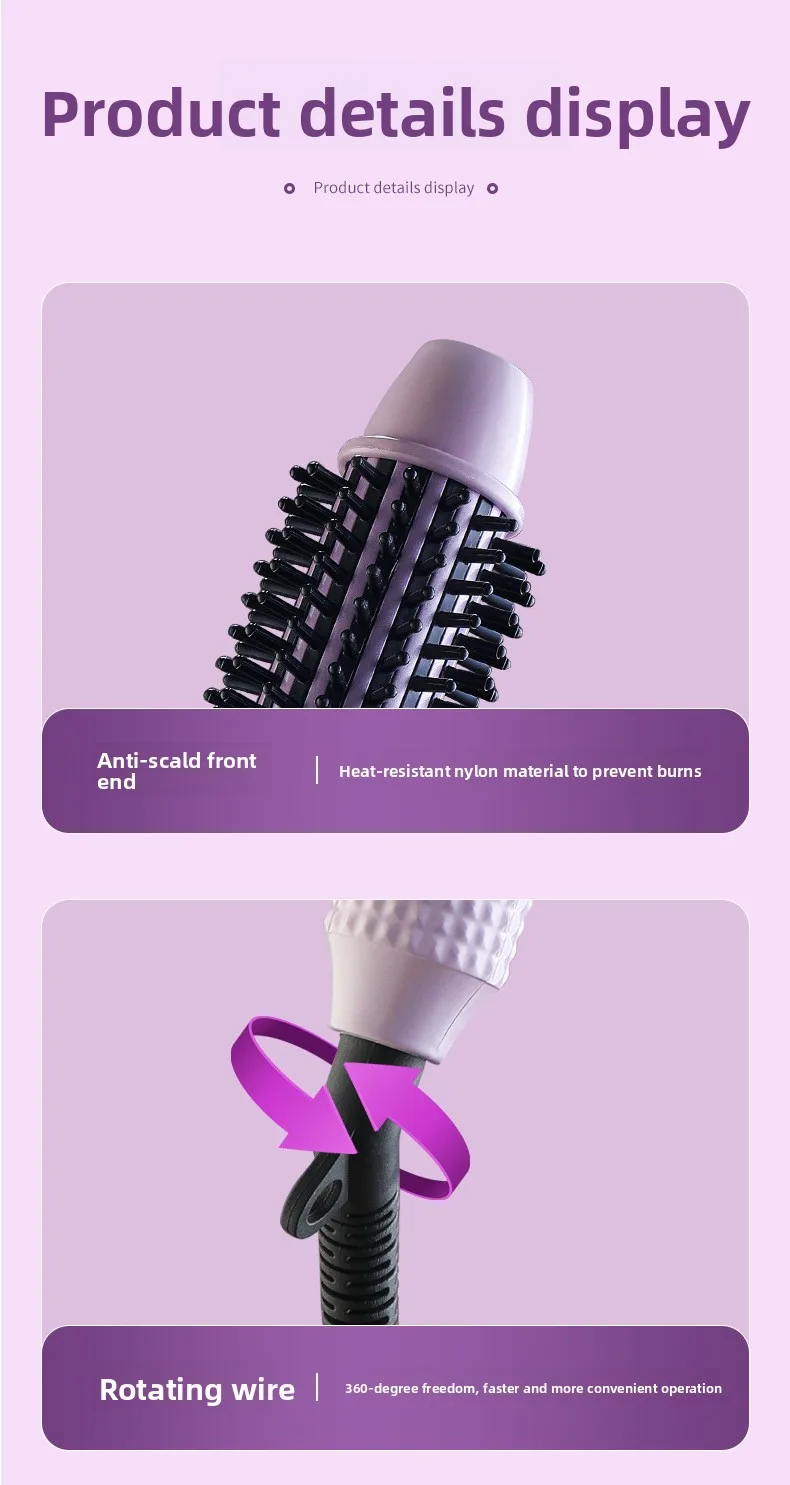 1.5 Inch 2-in-1 Thermal Brush Professional Negative Ion Curling Iron Brush Heated Round Brush for Blowout Volumizing, Portabl