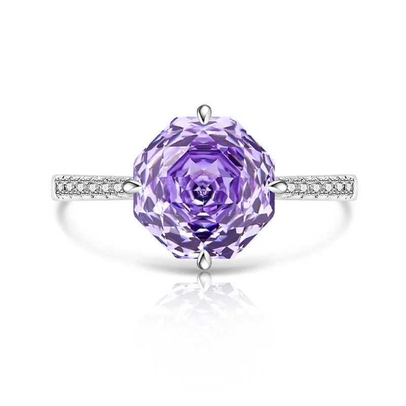 925 Sterling Silver Stylish Fine Octagon Millennium Rose Cut Zircon Ring Birthday Party Anniversary Gift