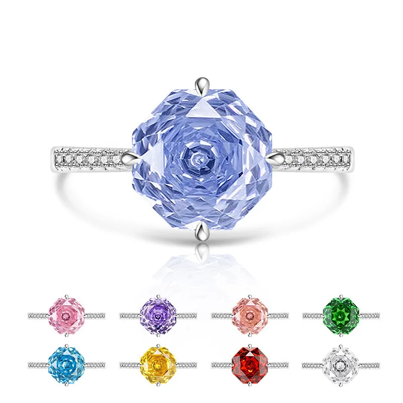 925 Sterling Silver Stylish Fine Octagon Millennium Rose Cut Zircon Ring Birthday Party Anniversary Gift