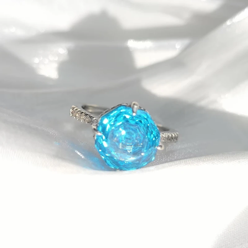 925 Sterling Silver Stylish Fine Octagon Millennium Rose Cut Zircon Ring Birthday Party Anniversary Gift