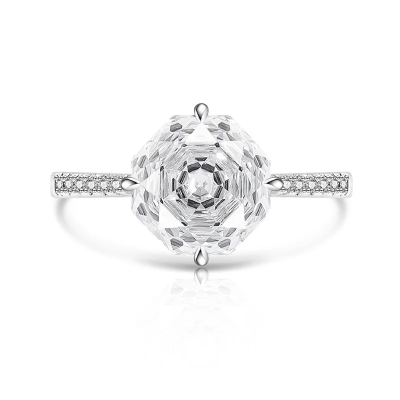 925 Sterling Silver Stylish Fine Octagon Millennium Rose Cut Zircon Ring Birthday Party Anniversary Gift