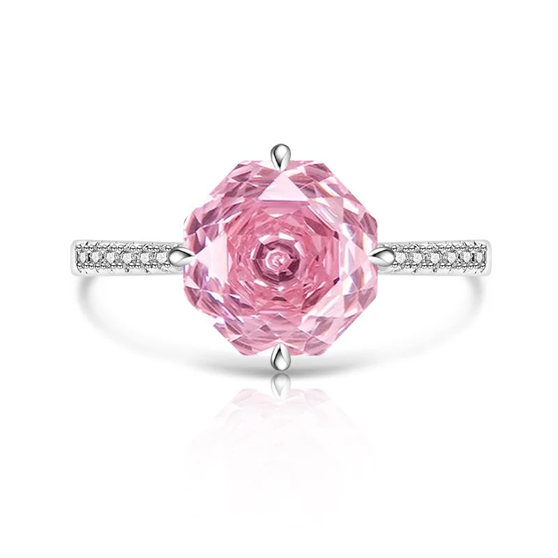 925 Sterling Silver Stylish Fine Octagon Millennium Rose Cut Zircon Ring Birthday Party Anniversary Gift