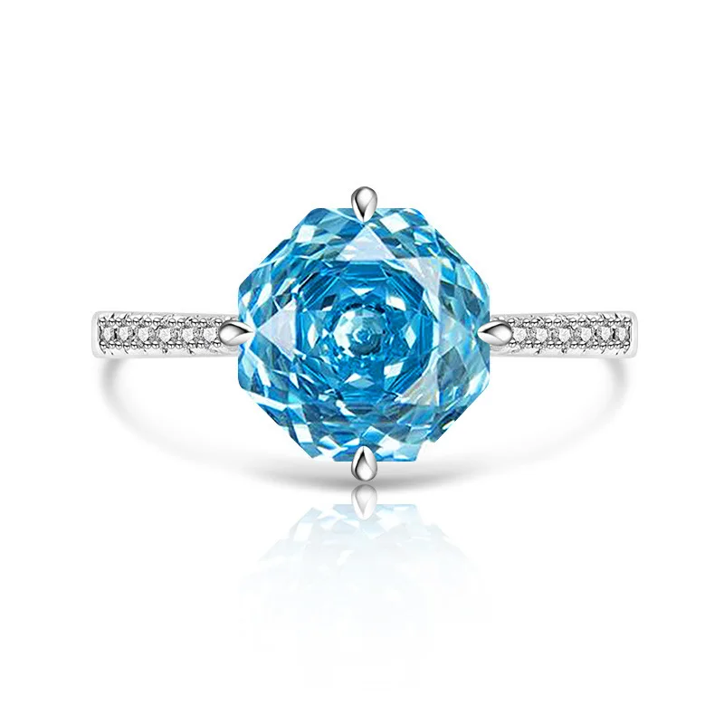 925 Sterling Silver Stylish Fine Octagon Millennium Rose Cut Zircon Ring Birthday Party Anniversary Gift