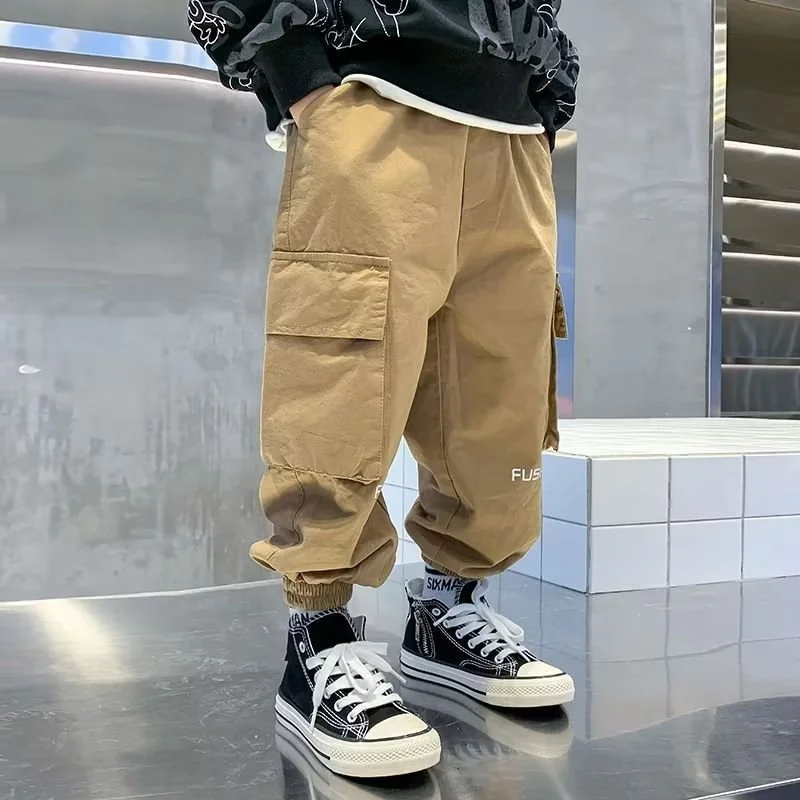 New Boys Cargo Pants Summer Autumn Casual Long Style Trousers Kids Joggers Spring Children Sport Pants 4-14 Years