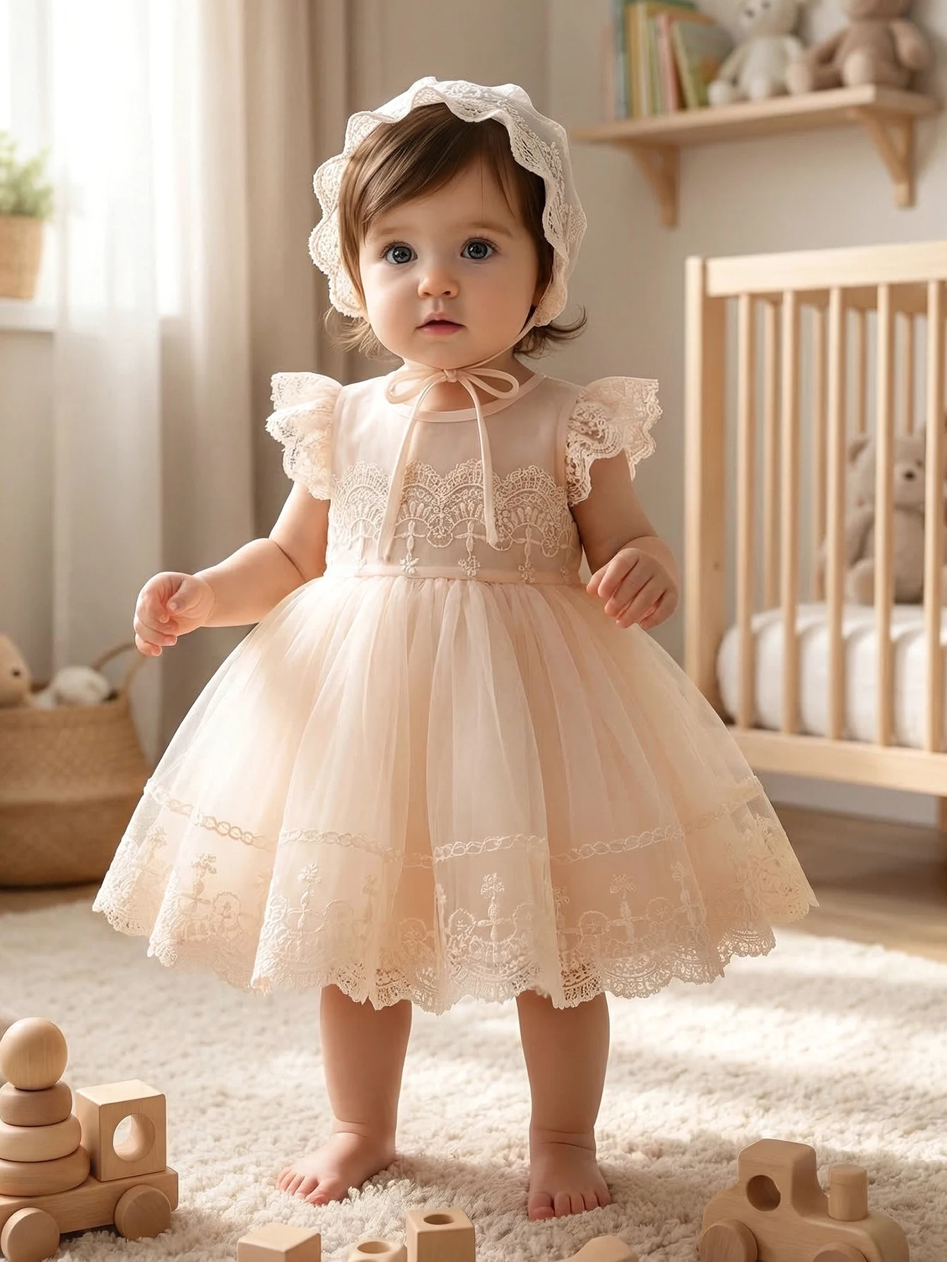 Baby Girl 0-2 Years Old Baby Wine Red Baptism Dress,Lace Net Skirt,Princess Dress,Wedding Flower Girl Dress,Birthday,With Hat