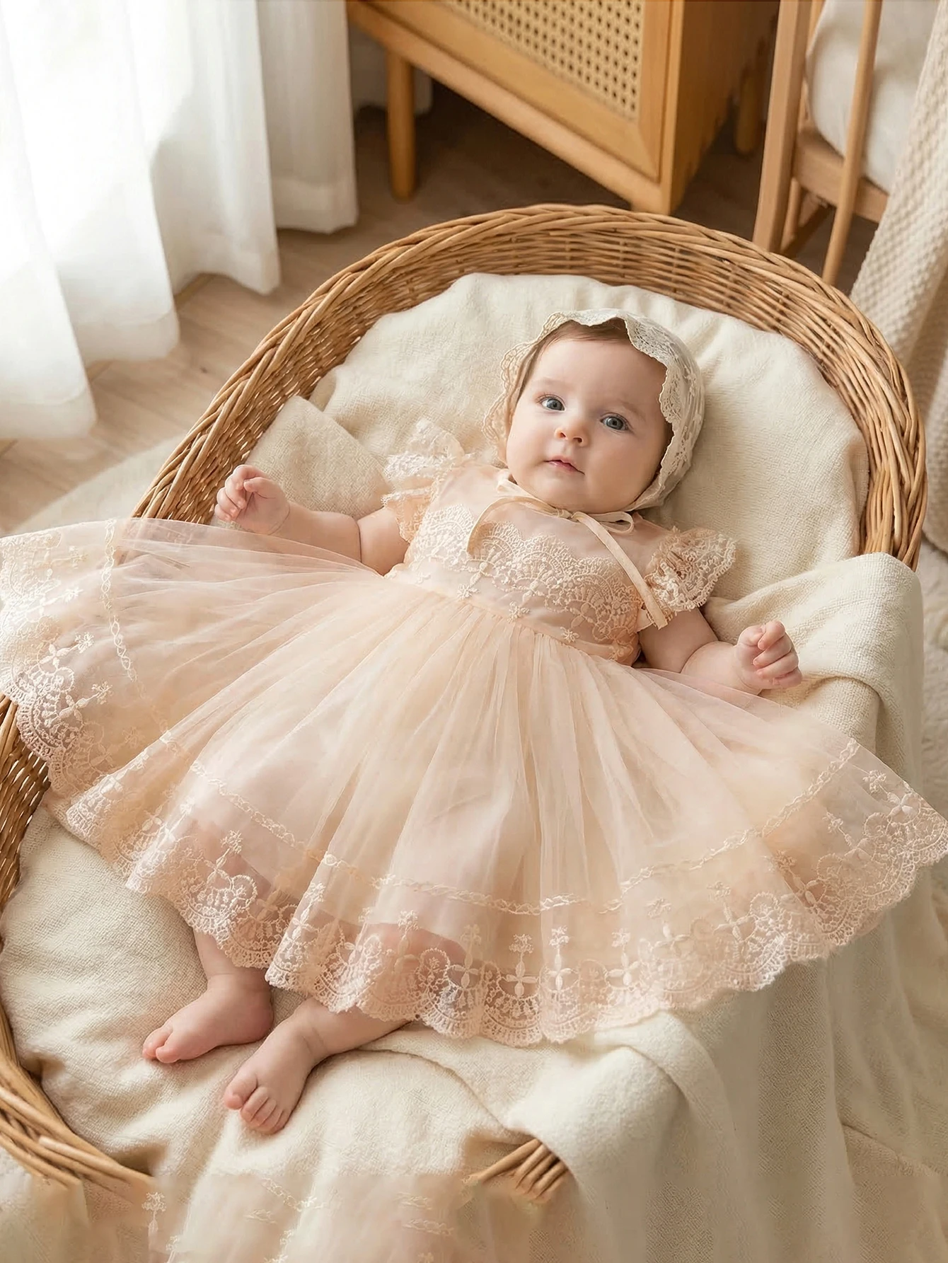 Baby Girl 0-2 Years Old Baby Wine Red Baptism Dress,Lace Net Skirt,Princess Dress,Wedding Flower Girl Dress,Birthday,With Hat