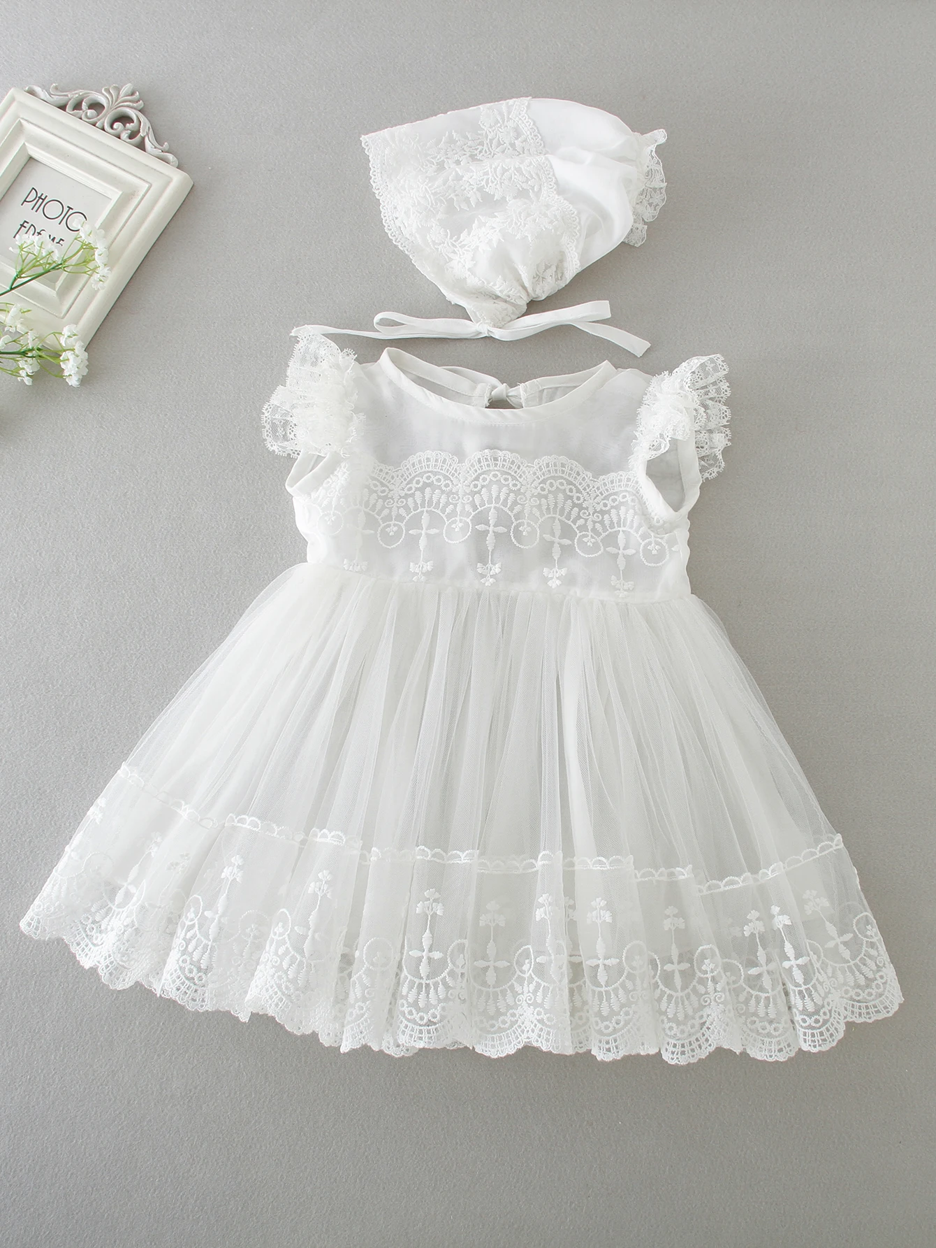 Baby Girl 0-2 Years Old Baby Wine Red Baptism Dress,Lace Net Skirt,Princess Dress,Wedding Flower Girl Dress,Birthday,With Hat