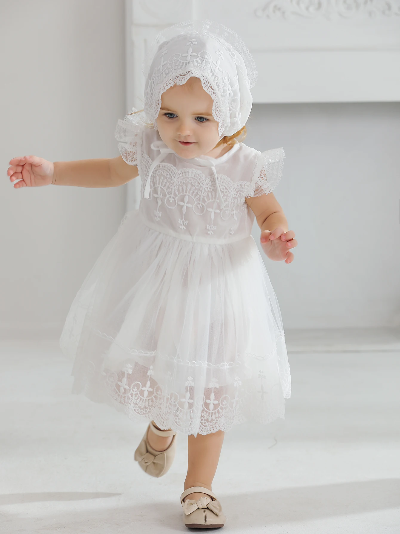 Baby Girl 0-2 Years Old Baby Wine Red Baptism Dress,Lace Net Skirt,Princess Dress,Wedding Flower Girl Dress,Birthday,With Hat
