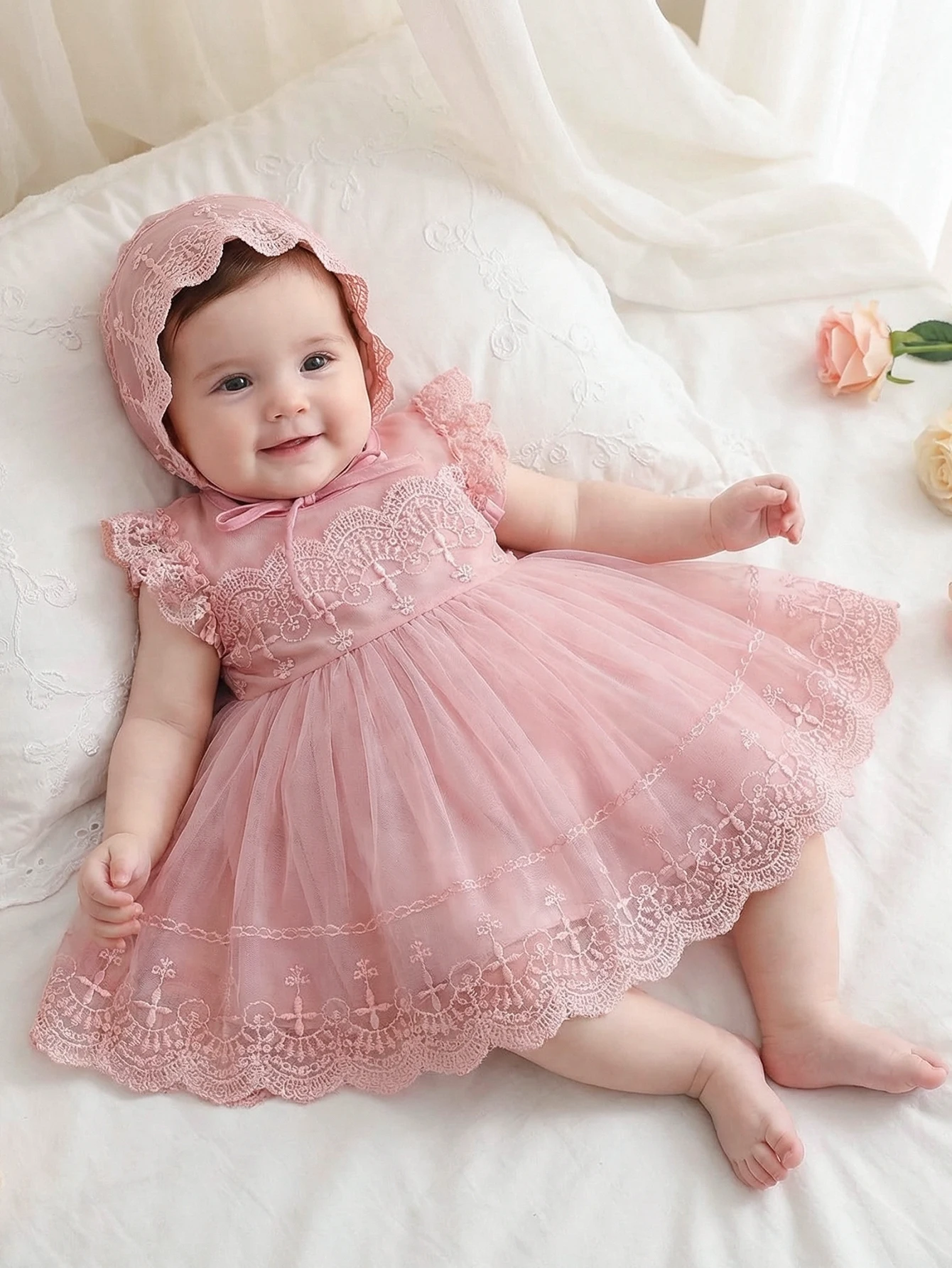 Baby Girl 0-2 Years Old Baby Wine Red Baptism Dress,Lace Net Skirt,Princess Dress,Wedding Flower Girl Dress,Birthday,With Hat