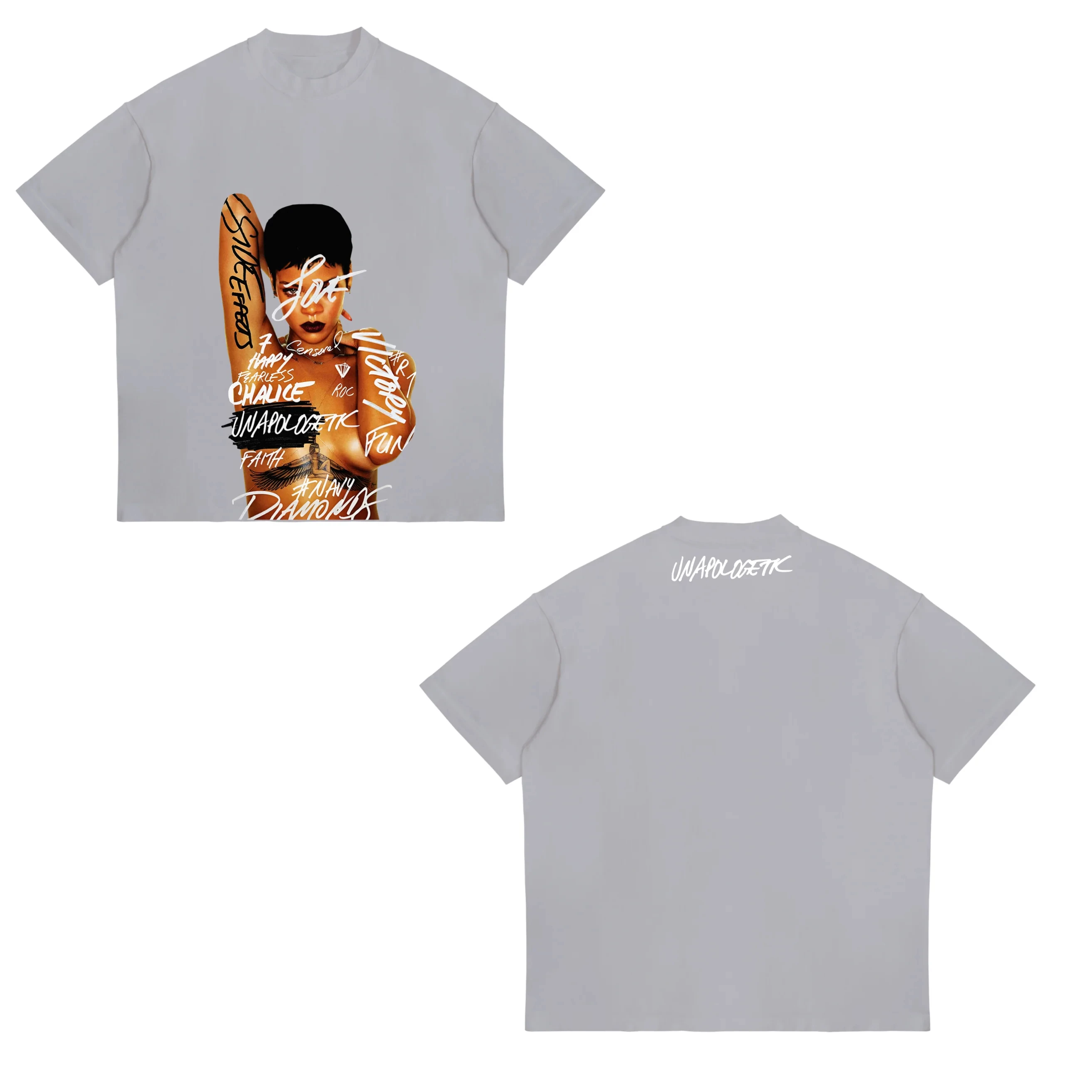 Rihanna Flipping It Graphic Patterned Print T-shirt Summer Luxury Brand Pure Cotton T-shirts for Men and Women Short Sleeves