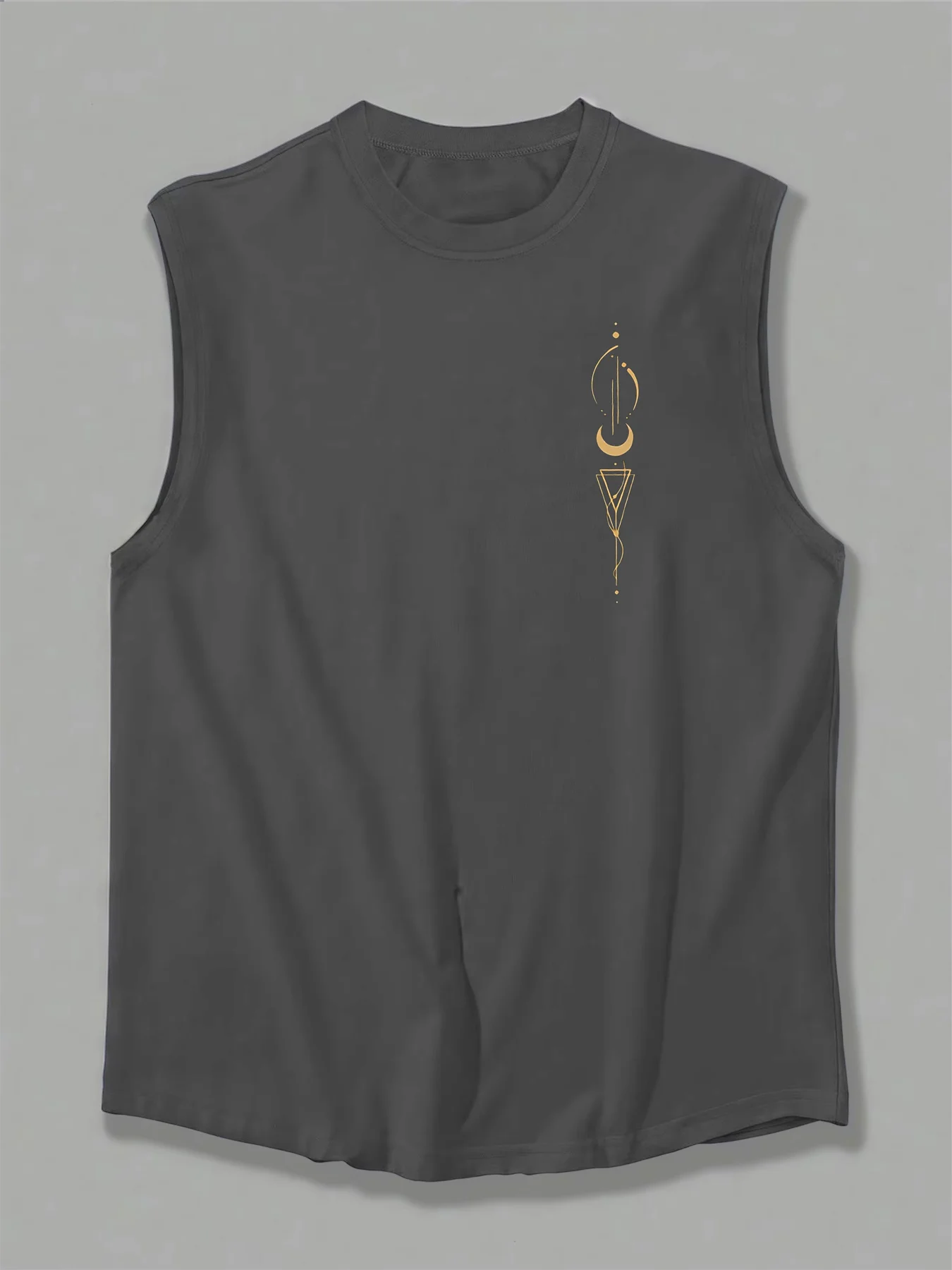 100% Pure Cotton Men's Summer Fashionable Casual Sports Loose Geometric Pattern Printed Breathable Round Neck Sleeveless Vest