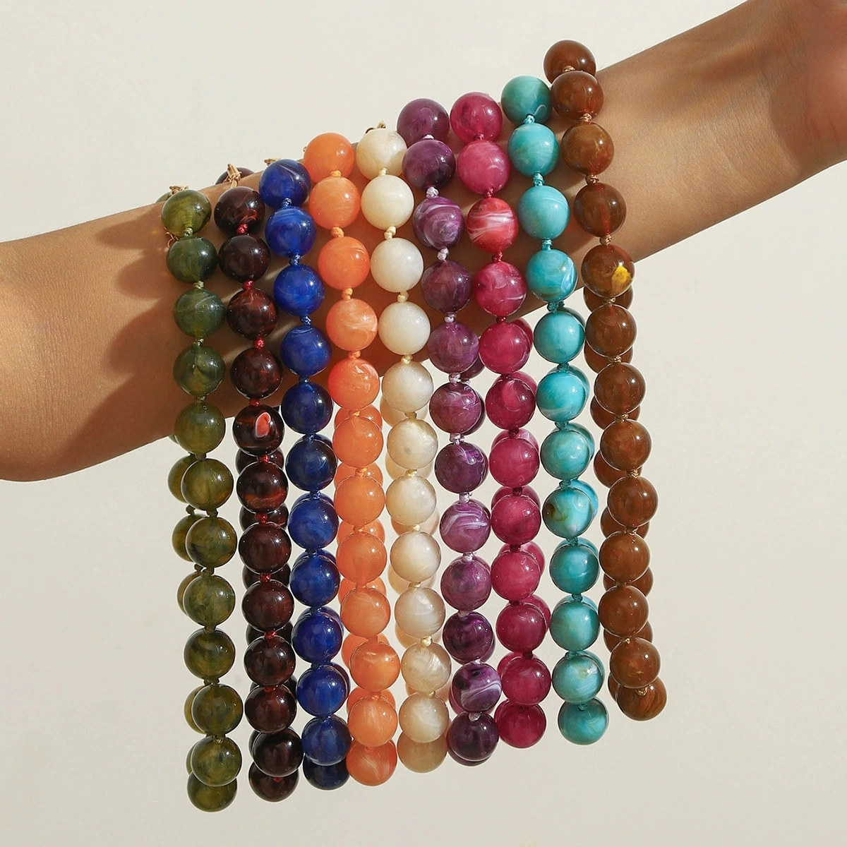 Statement Marbling Resin Geometric Beads Necklace for Women New Trendy Irregular Handmade Knotted Choker Retro Jewelry Gift