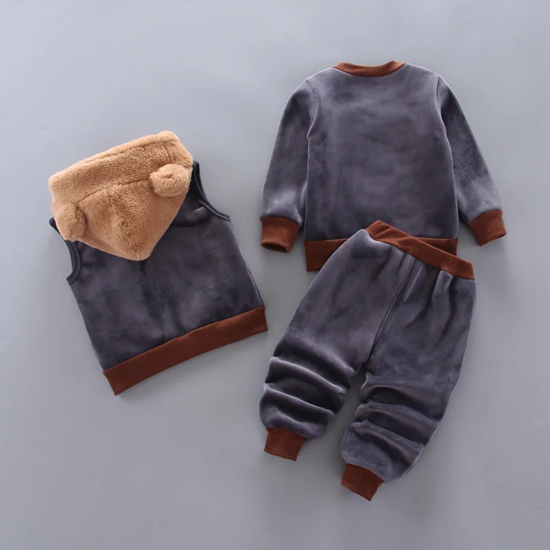 Winter Baby Clothing Sets Autumn Boys Girls Thick Warm Suits Hooded Sweater Cartoon Cute Bear Three-Piece kids Outfits 0-4 Years